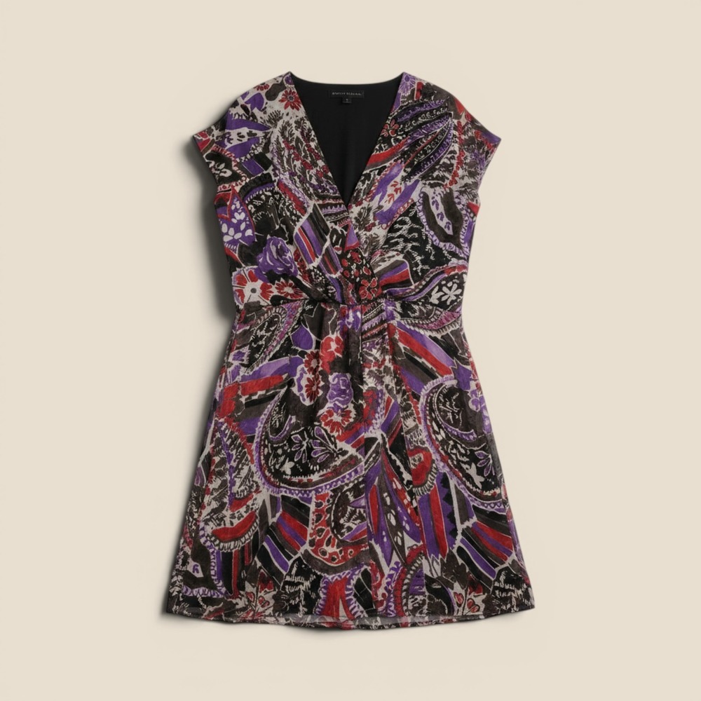 Ralph Lauren Silk Paisley Floral V-Neck Black Label Maye Silk Dress‎ Sz 8